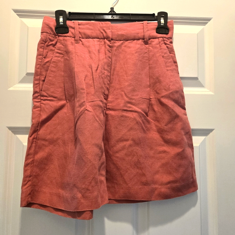 Aritzia Wilfred Bermuda Shorts 2 High Rise Pink Flat Front Linen Blend Tailored
